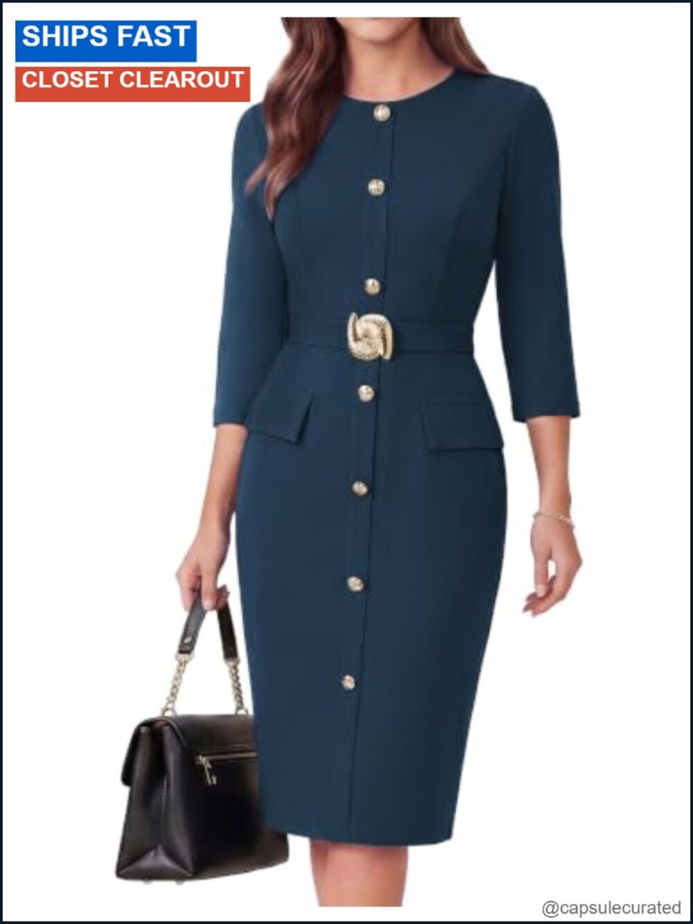 3/4 Sleeve Bodycon Midi Dress Business Casual Work